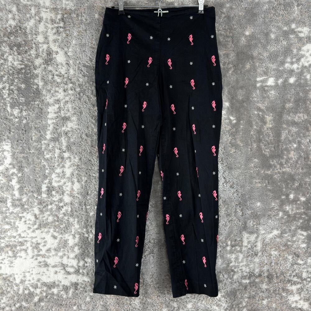 Brooks Brothers Size 6 Stretch Sea Horse Embriodered Flat Front Pants Black Zip